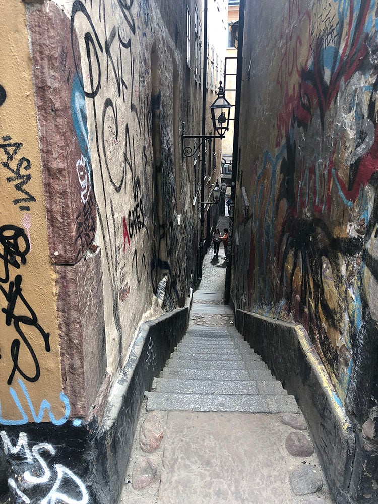 Narrow alleyway with steps going down