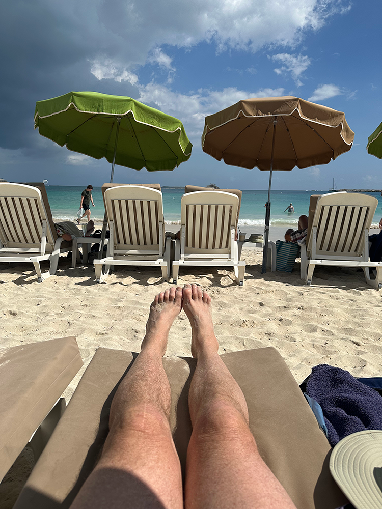 Beach umbrellas and our view of the beach