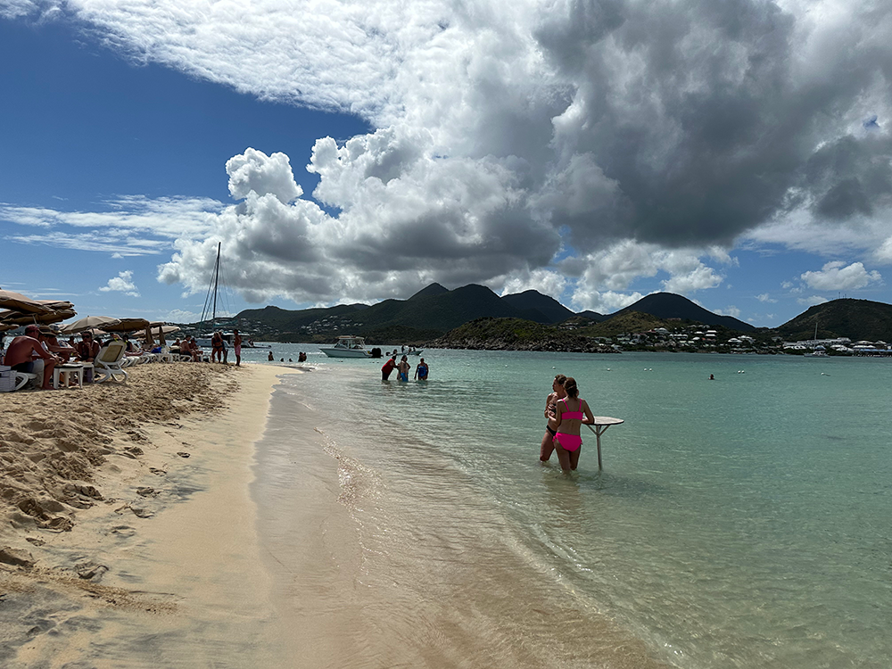 Bar tables anchored in the water